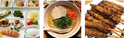 明太子やラーメン、焼き鳥などの料理